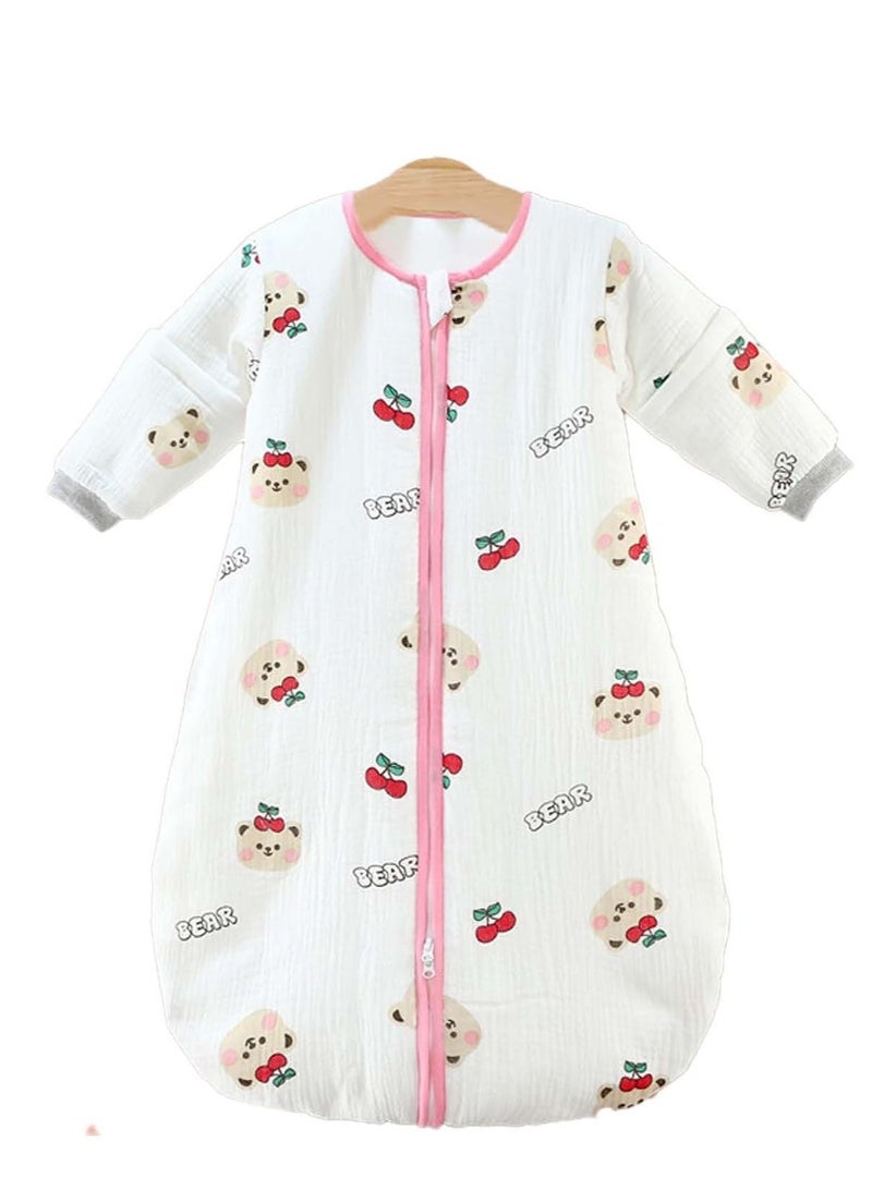 Rightsure 100% Cotton Baby Sleeping Bag, Double Zipper Gauze Baby Sleeping Bag Long Sleeve, Baby Wearable Blanket for Babies 0-24 Months (Cherry Bear, Small)  - Image 1