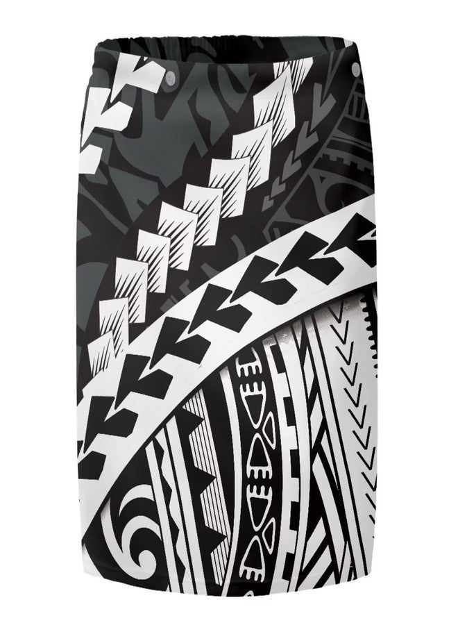 سارونج رجالي أسود مطبوع بمقاسات كبيرة من Xsehusvy Lavalava Polynesia، مناسب لملابس السباحة الرجالية، مزود بجيب، وحزام مطاطي، وأزرار كبس، وقطعة قماش للخصر، وسارونج هاواي. - Image 2