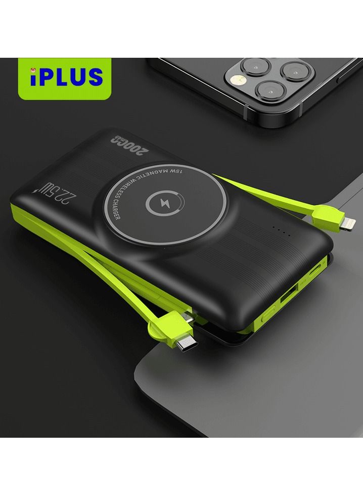 Wireless Charging Fast Charging Power bank 20000mAh 15W/22.5W QC3.0 With Inbuilt Charging Cable, 50% Charge in 30 Mins iPLUS iP-B102