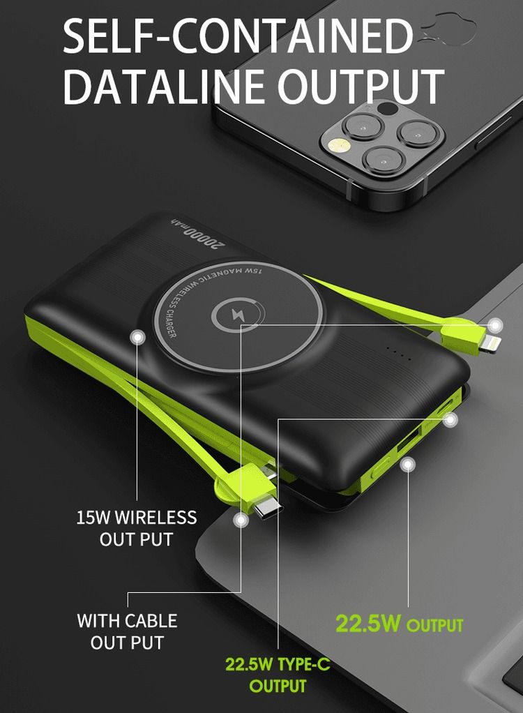 Wireless Charging Fast Charging Power bank 20000mAh 15W/22.5W QC3.0 With Inbuilt Charging Cable, 50% Charge in 30 Mins iPLUS iP-B102