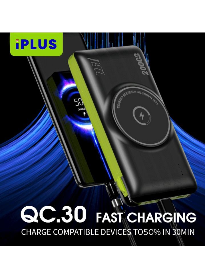 Wireless Charging Fast Charging Power bank 20000mAh 15W/22.5W QC3.0 With Inbuilt Charging Cable, 50% Charge in 30 Mins iPLUS iP-B102