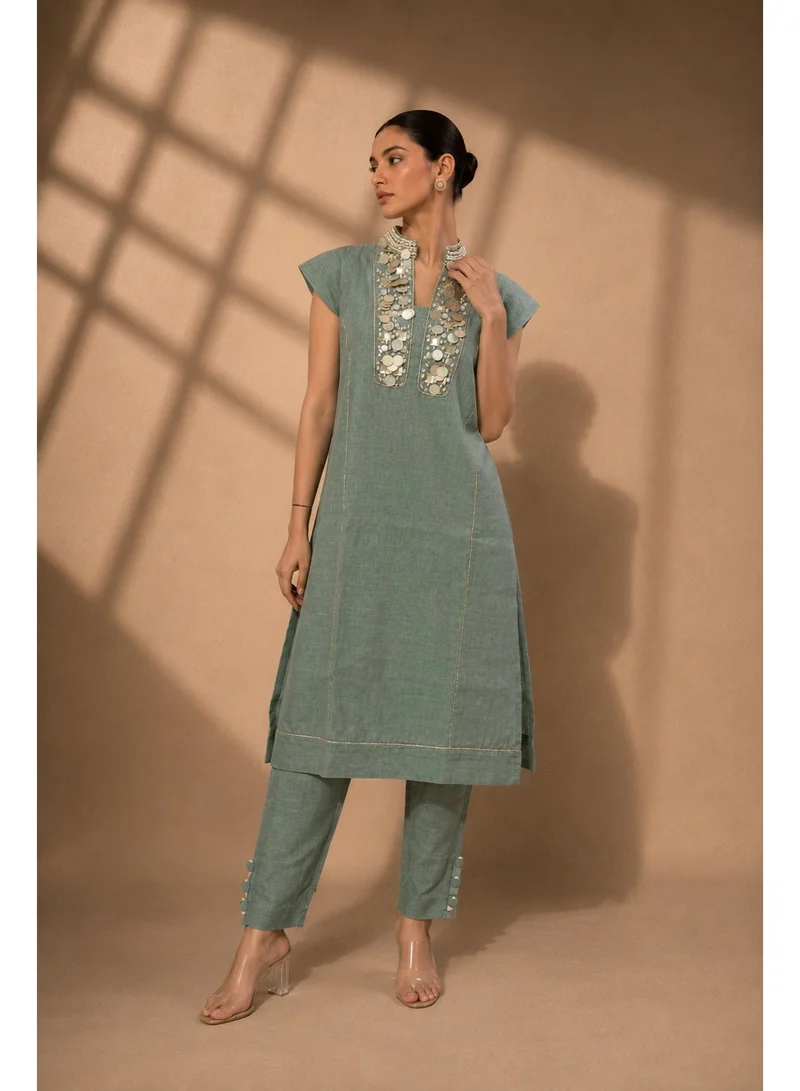Lehar Sage Green Embroidered Co-ord Set