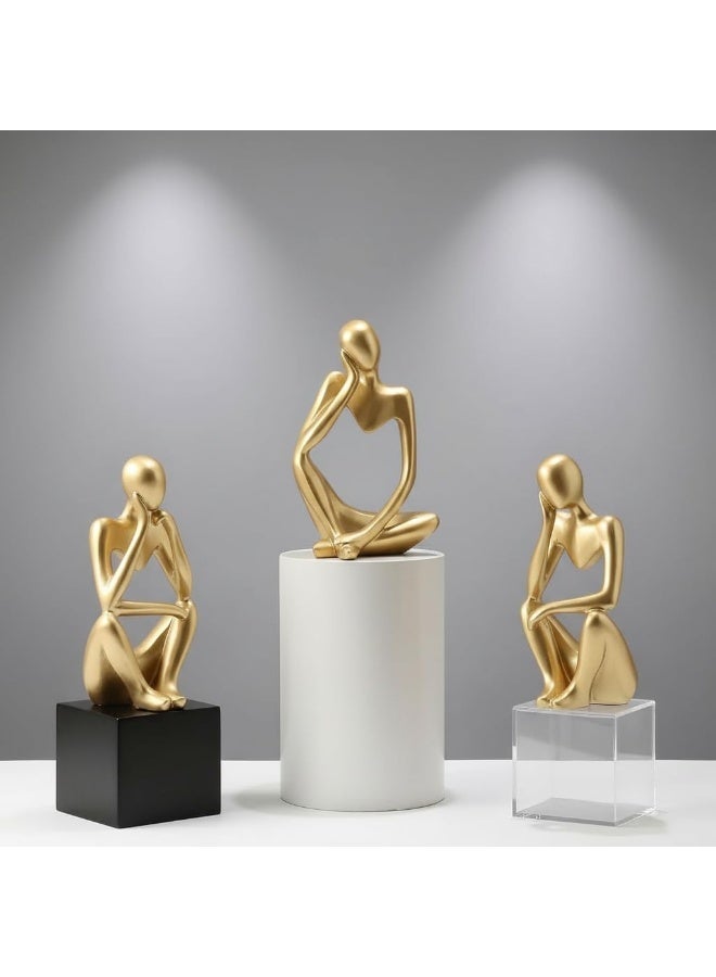 3 Pieces Gold Abstract Thinker Statue Set, Resin Modern Thinker Figures Decor Set, Creative Elegant Statue Ornaments for Home, Living Room, Bedroom, Office, Bookshelf, Table, Desk - Image 1