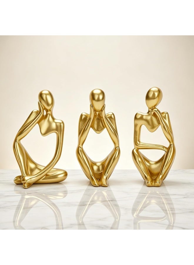 3 Pieces Gold Abstract Thinker Statue Set, Resin Modern Thinker Figures Decor Set, Creative Elegant Statue Ornaments for Home, Living Room, Bedroom, Office, Bookshelf, Table, Desk - Image 2