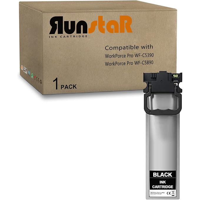 Run Star 1 Pack T10W T10W100 Black Remanufactured Ink Cartridge Replacement for T10W T10W100 use for WorkPorce Pro WF-C5390 WF-C5890 Color Printers (1 Black)