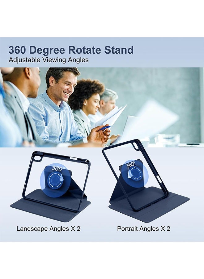 DUSALA Rotating Case for iPad 10 (10.9-Inch, 2022 Model, 10th Generation) with Pencil Holder, 360 Degree Rotation Protective Stand Cover Clear Back, Auto Wake/Sleep (Dark Blue) - Image 3