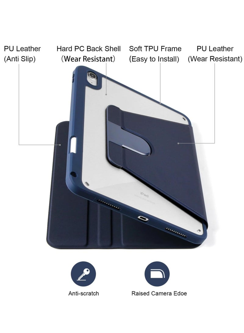 DUSALA Rotating Case for iPad 10 (10.9-Inch, 2022 Model, 10th Generation) with Pencil Holder, 360 Degree Rotation Protective Stand Cover Clear Back, Auto Wake/Sleep (Dark Blue) - Image 4