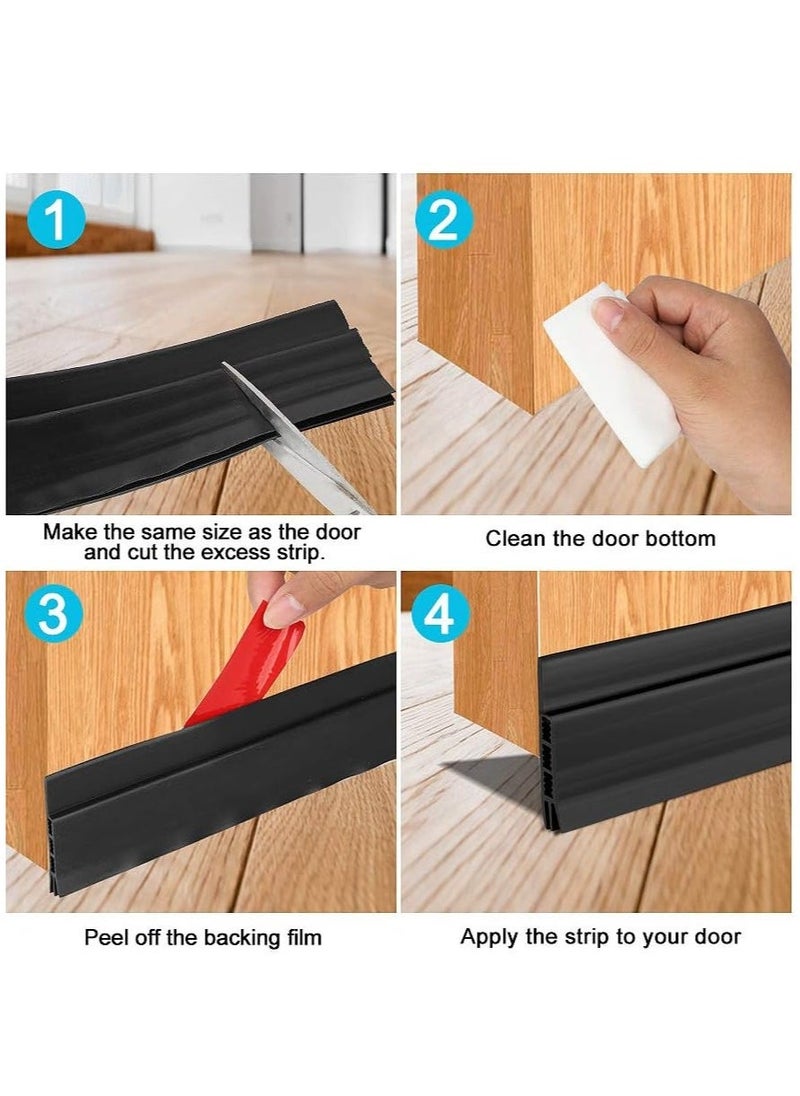 Hihonor - 2 Pack Under Door Draft Stopper, Home Essentials, Weather Stripping Door Seal, Bottom of Door Sweep, Garage Window Blocker Noise Dust Insulation Draft Guard, 39" L, Black - Image 1