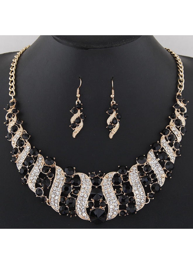 NIBEMINENT Fashionable Gemstone Metal Geometric Sparkle Necklace and Earring Set