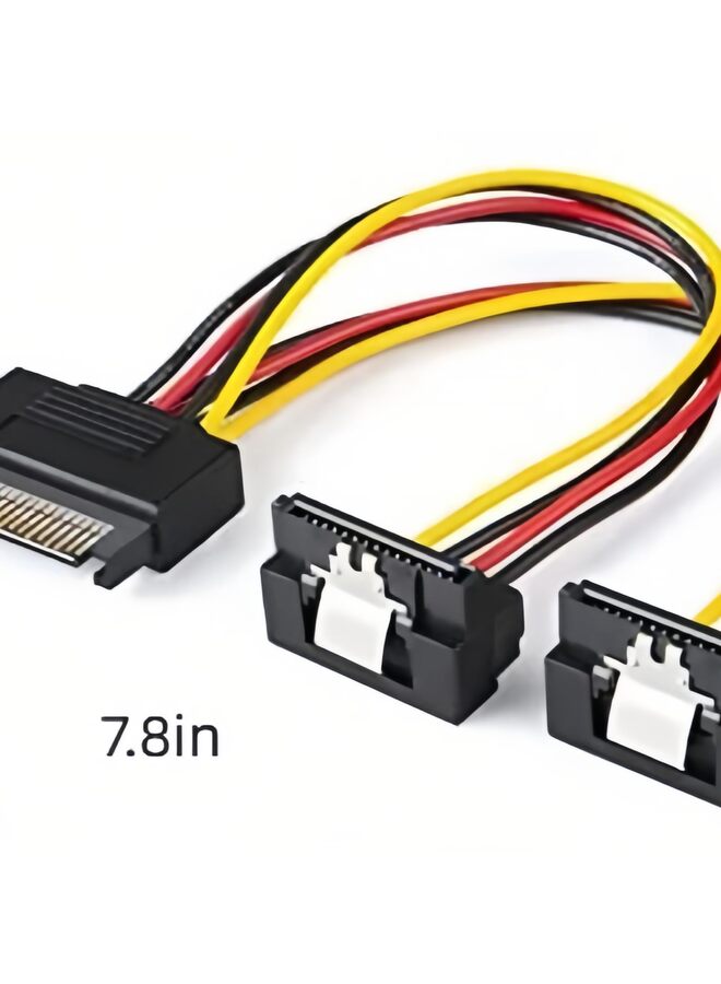 يُسلِّم كابل طاقة SATA مكون من قطعتين، كابل SATA 15 سنًا ذكرًا بطول 6 بوصات إلى كابل مقسم طاقة أنثى بزاوية سفلية 2xSATA 15 سنًا - Image 2