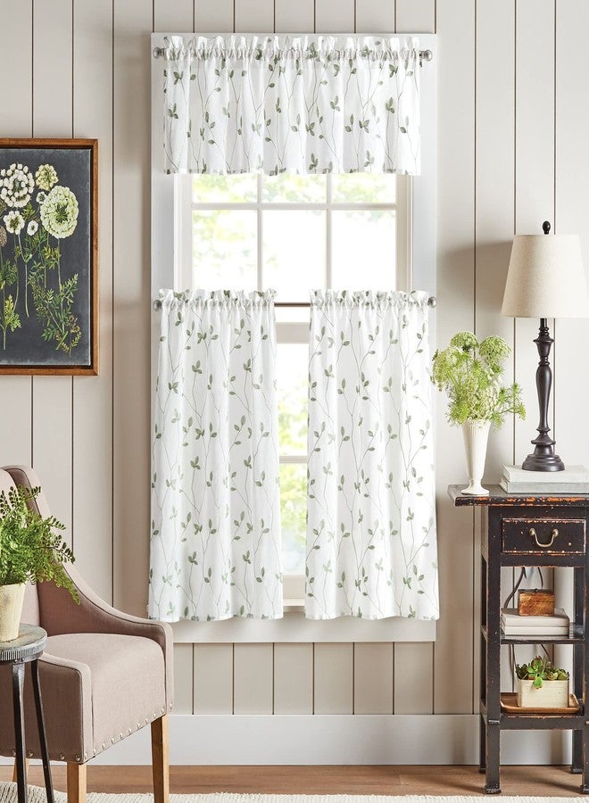 CHF Botanical Embroidery Valance and Tier Pair Curtain Collection (Sage, 36-inch Tier Pair) - Image 3