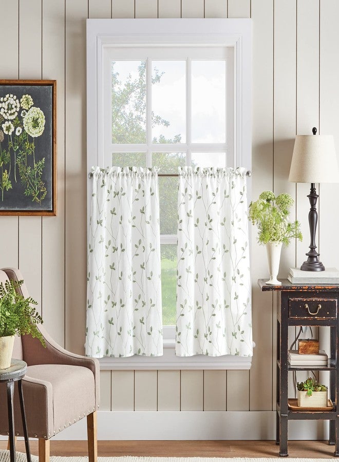 CHF Botanical Embroidery Valance and Tier Pair Curtain Collection (Sage, 36-inch Tier Pair) - Image 1