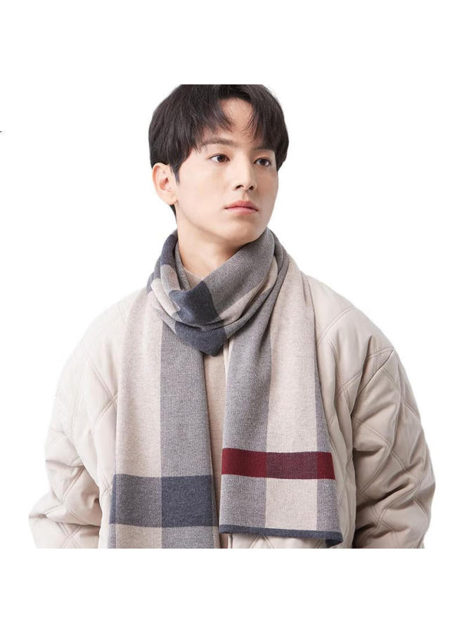 HOdo Men'S Wool Scarf Autumn Winter Thickened Plaid Men'S Scarf Warm Neckwear For Dad Men'S Christmas Birthday Gift - Image 3