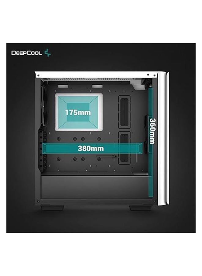 DEEPCOOL CK500 WH Mid-Tower ATX Case, Full Size Tempered Glass Window, Two Pre-Installed 140mm Fans with Airflow, E-ATX Motherboard Support, Front I/O USB Type-C, White  - Image 5
