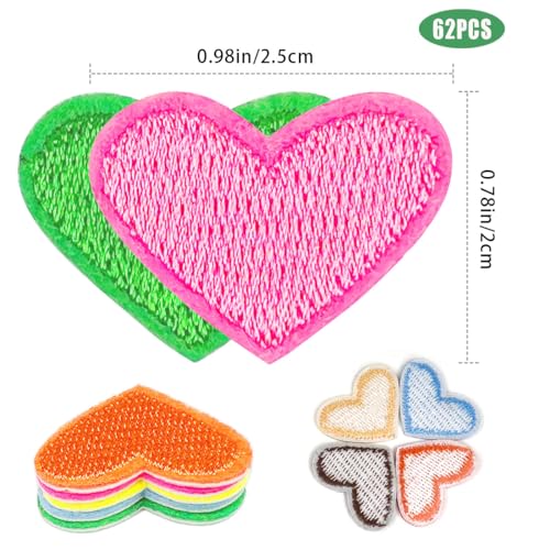 Darlingao 62 Pcs Colorful Embroidered Iron On Heart Patches, Sew/Iron On Heart Applique Patch, for Clothes Hats Jeans Backpacks Shoes DIY Repair Decoration - Image 4