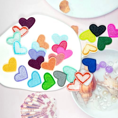 Darlingao 62 Pcs Colorful Embroidered Iron On Heart Patches, Sew/Iron On Heart Applique Patch, for Clothes Hats Jeans Backpacks Shoes DIY Repair Decoration - Image 2