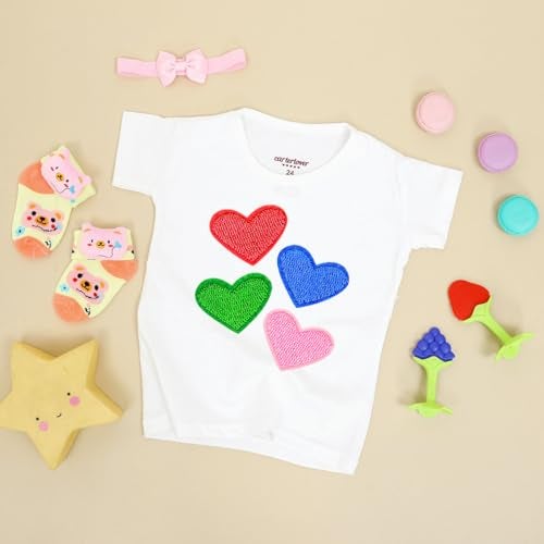 Darlingao 62 Pcs Colorful Embroidered Iron On Heart Patches, Sew/Iron On Heart Applique Patch, for Clothes Hats Jeans Backpacks Shoes DIY Repair Decoration - Image 3