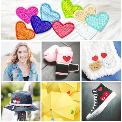 Darlingao 62 Pcs Colorful Embroidered Iron On Heart Patches, Sew/Iron On Heart Applique Patch, for Clothes Hats Jeans Backpacks Shoes DIY Repair Decoration - Image 5