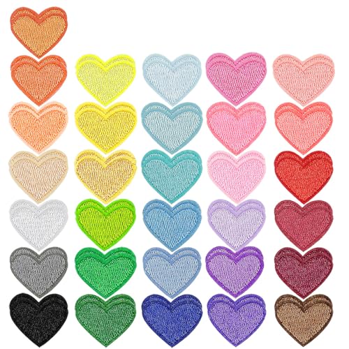 Darlingao 62 Pcs Colorful Embroidered Iron On Heart Patches, Sew/Iron On Heart Applique Patch, for Clothes Hats Jeans Backpacks Shoes DIY Repair Decoration - Image 1