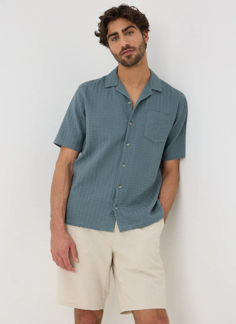 Matalan Teal Basket Weave Textured Shirt