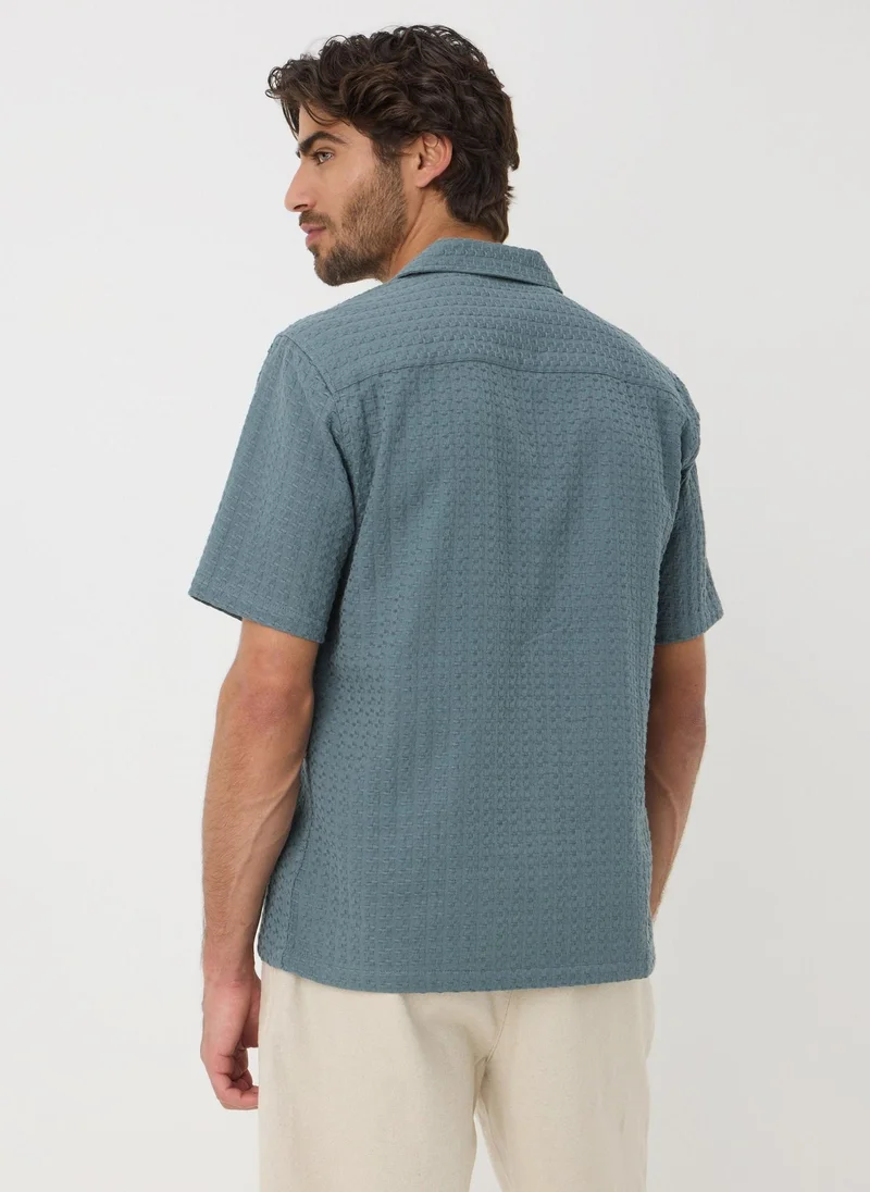 Matalan Teal Basket Weave Textured Shirt