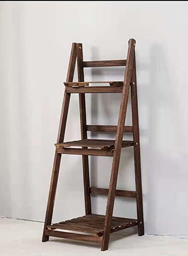 HOME TASTE Hometaste 3 Tier Wooden Foldable Flower Stand Folding Plant Stand Wooden Flower Pot Stand Can Be Use For Books Solid Wood Ladder Design Flower Vase Stand Wood Flower Rack (Brown) 