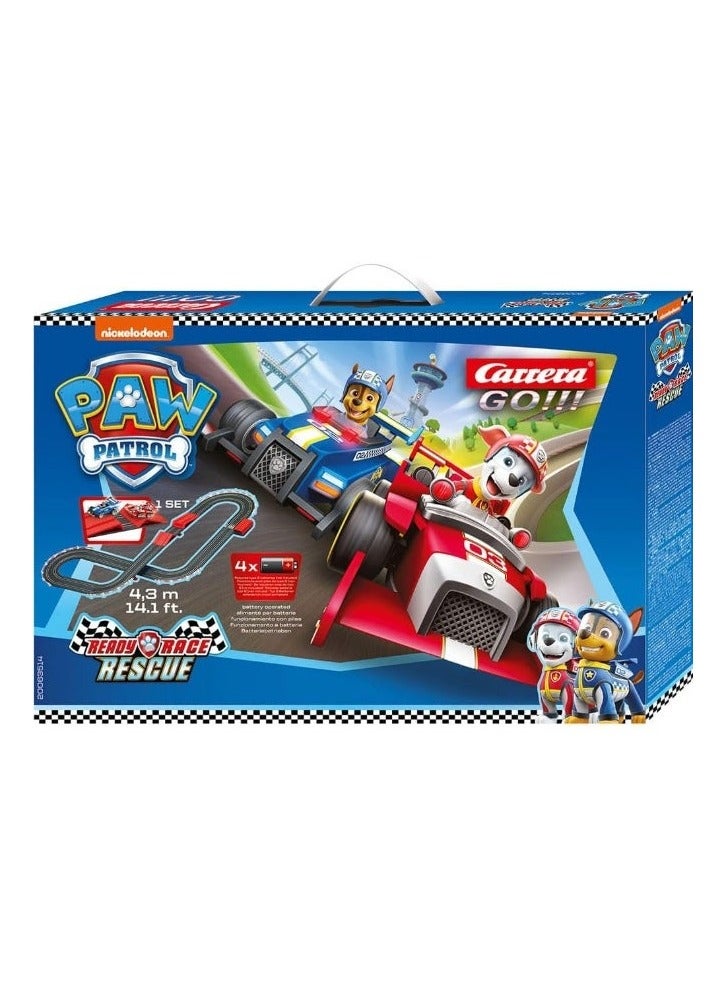 Carrera GO!!! Paw Patrol Ready Race Rescue Battery-Operated Slot Car Racing Set (4.3m) I 1:43 Scale I Includes 2 Cars & 2 Controllers I For Ages 5+ - Image 1