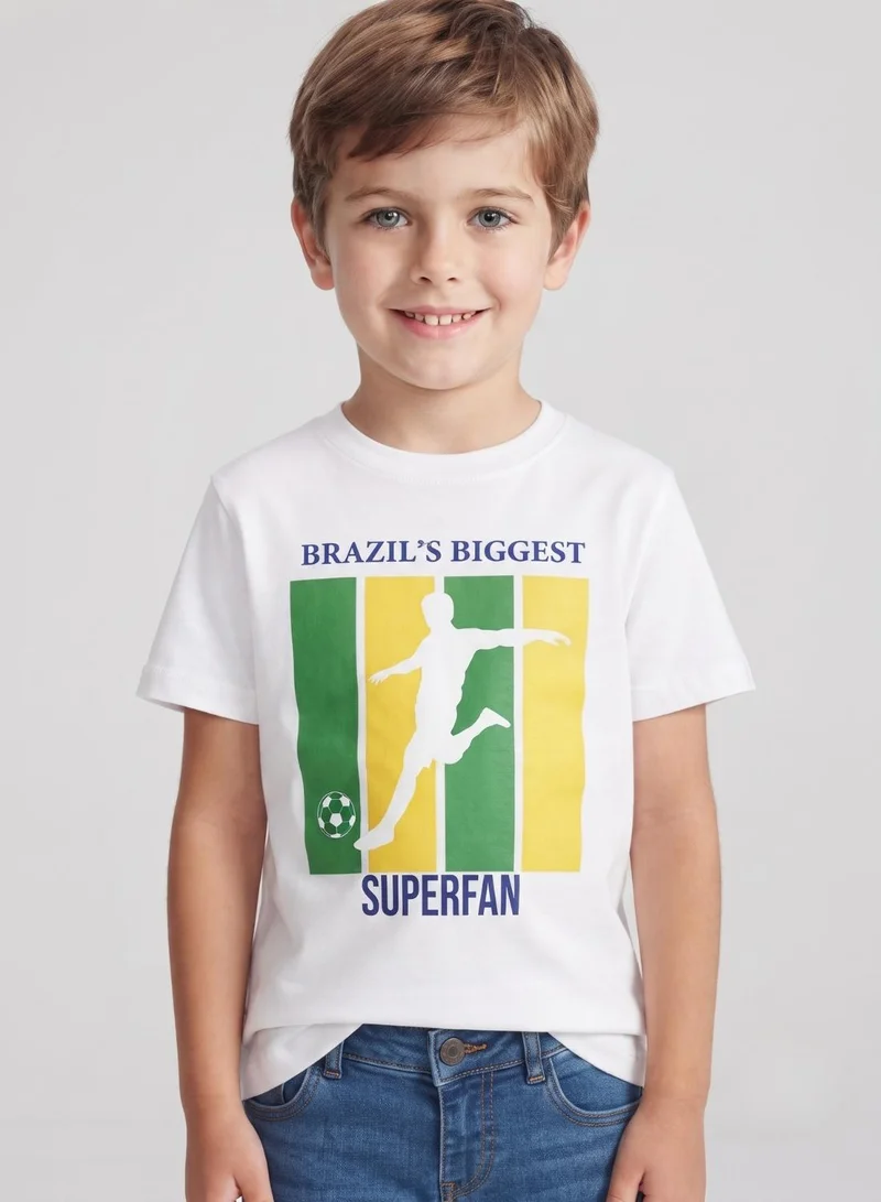 Babyqlo White Brazil Superfan Football Kids T-Shirt