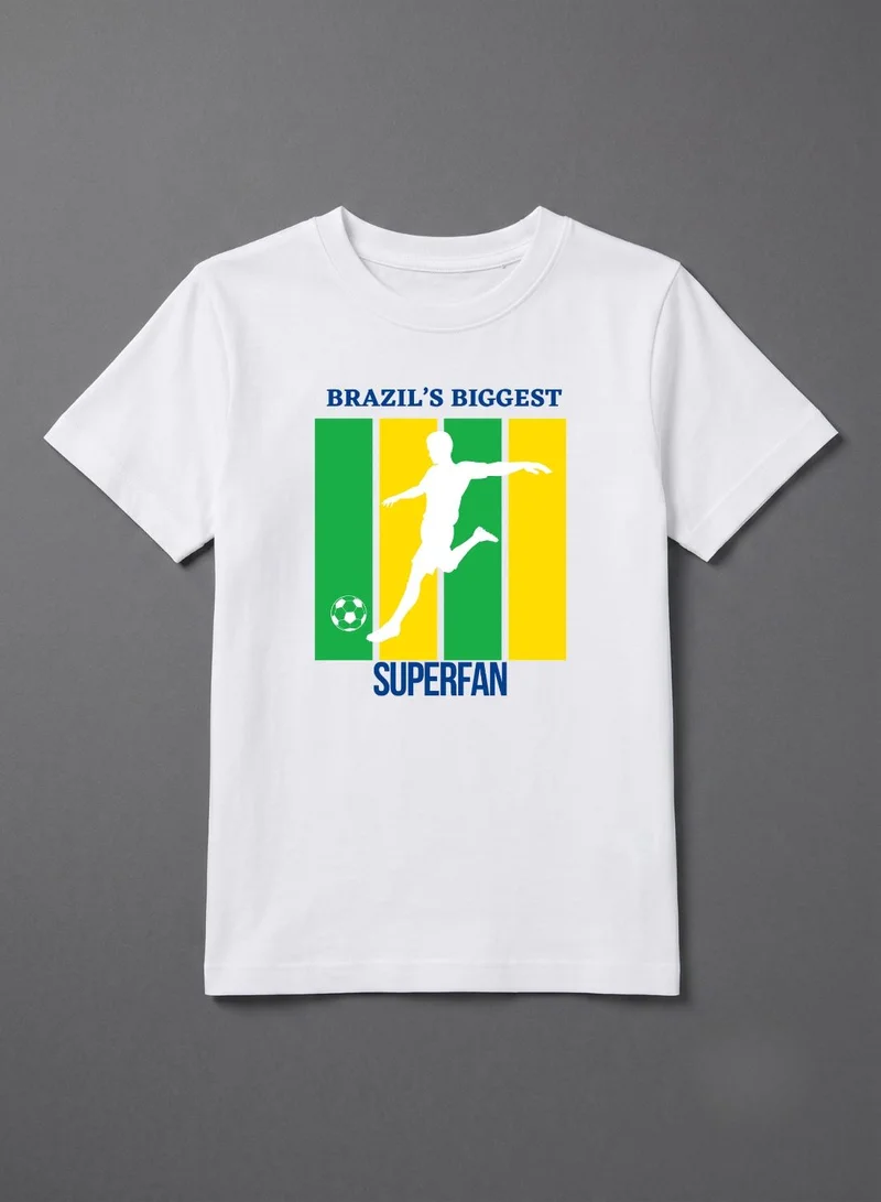 Babyqlo White Brazil Superfan Football Kids T-Shirt