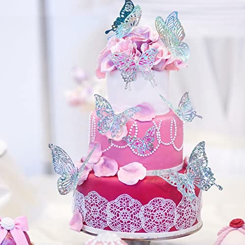DELEMI 60 Pcs 3D Sequined Silver Butterfly Wall Decor, 5 Styles 3 Sizes,Butterfly Cake Birthday Party Baby Shower Decorations Iridescent,Metallic Room Mural Wall Stickers (Sequined Silver) - Image 2