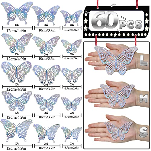 DELEMI 60 Pcs 3D Sequined Silver Butterfly Wall Decor, 5 Styles 3 Sizes,Butterfly Cake Birthday Party Baby Shower Decorations Iridescent,Metallic Room Mural Wall Stickers (Sequined Silver) - Image 5