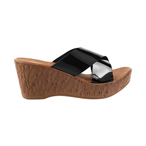 Mochi Women's Black and Black Faux Leather Fashion Wedge Sandals UK/3 EU/36 (34-9884) - Image 2