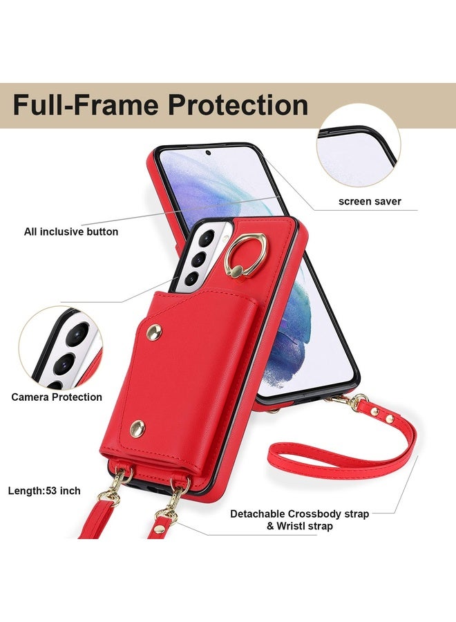 Case Cover For Samsung Galaxy S21+ 5G Zipper Card Bag Phone Case with Dual Lanyard(Red)