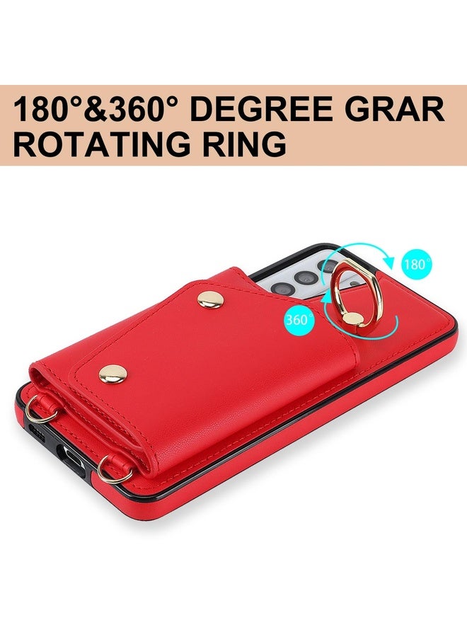Case Cover For Samsung Galaxy S21+ 5G Zipper Card Bag Phone Case with Dual Lanyard(Red)