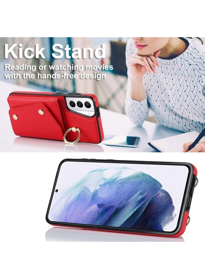 Case Cover For Samsung Galaxy S21+ 5G Zipper Card Bag Phone Case with Dual Lanyard(Red)