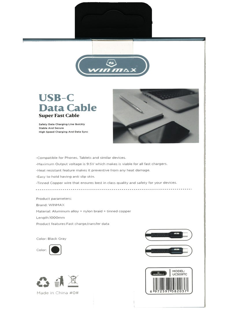 Winmax USB to TYPE C Charging Cable 1M Black - Image 4