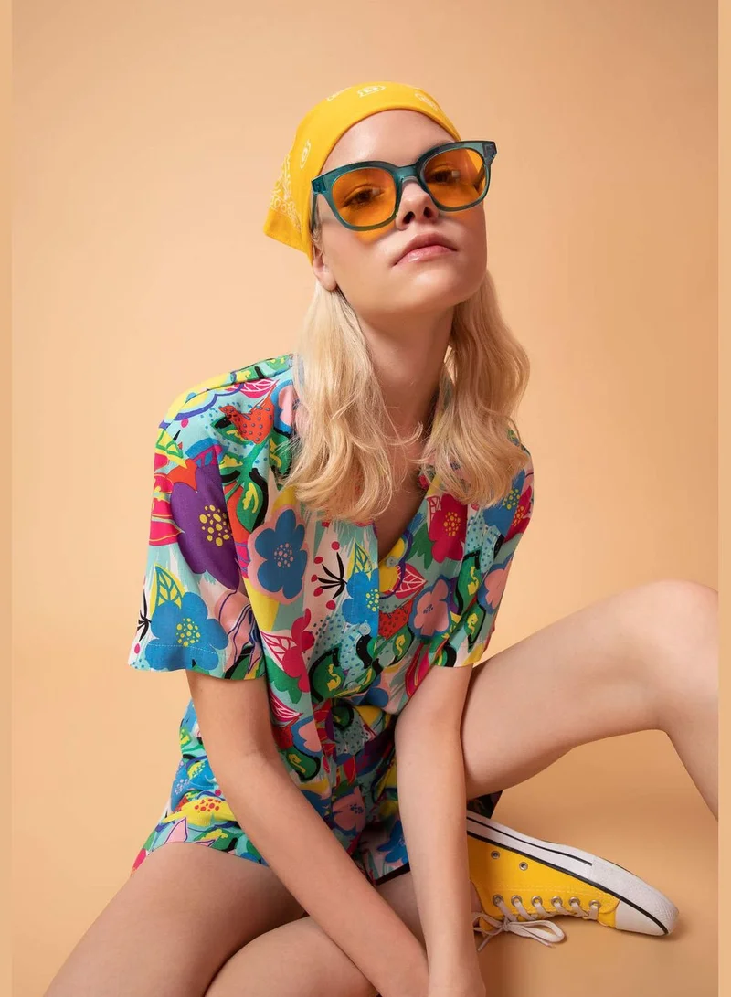 DeFacto Relax Fit Short Sleeve Printed Viscose Shirt