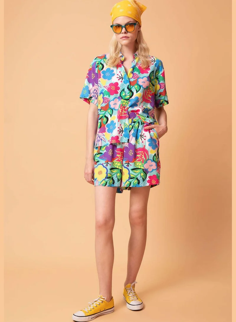 DeFacto Relax Fit Short Sleeve Printed Viscose Shirt
