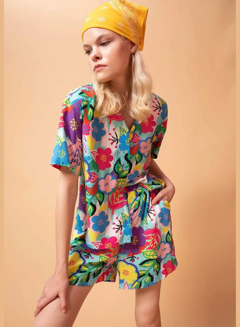 DeFacto Relax Fit Short Sleeve Printed Viscose Shirt