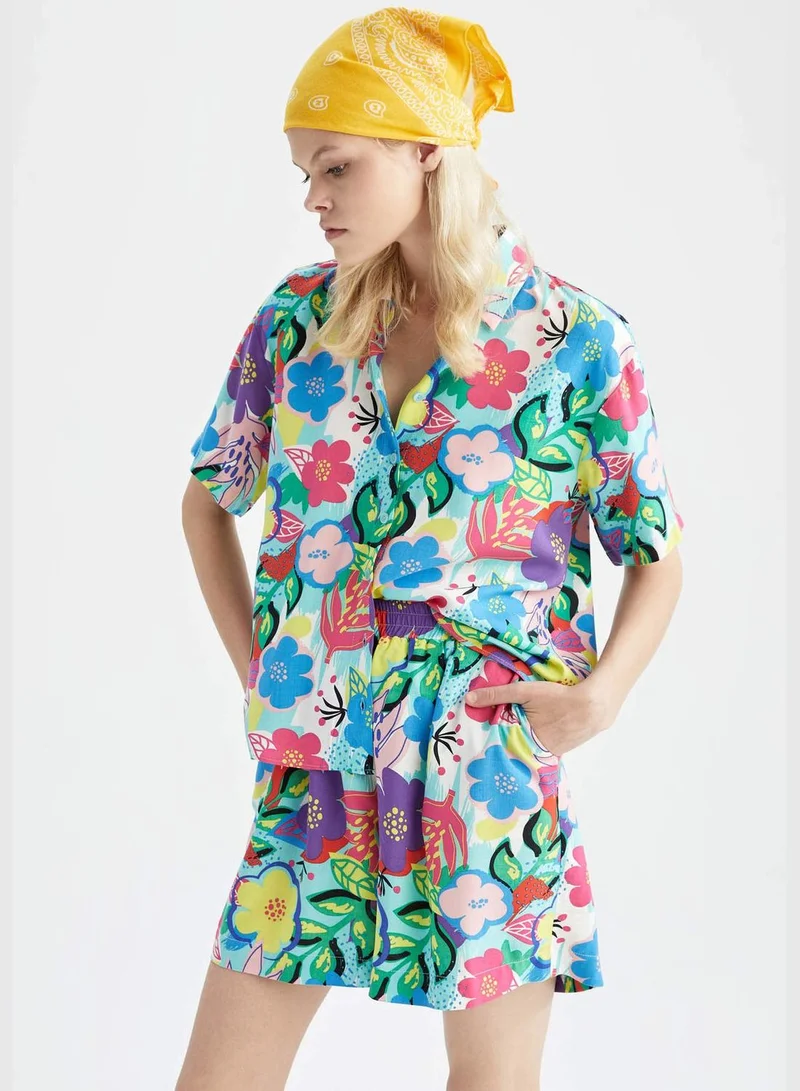 DeFacto Relax Fit Short Sleeve Printed Viscose Shirt