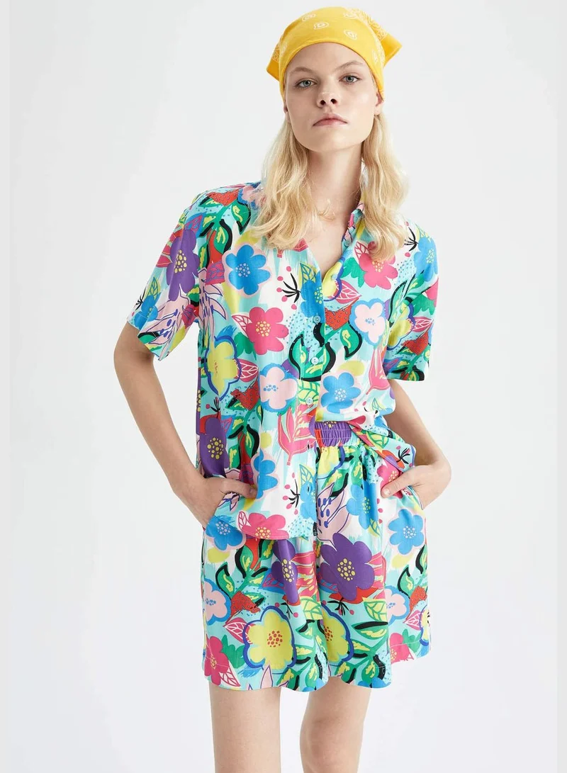 DeFacto Relax Fit Short Sleeve Printed Viscose Shirt
