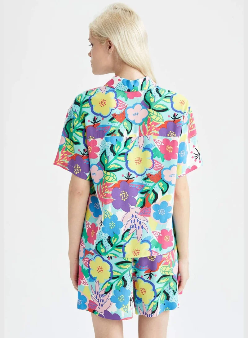 DeFacto Relax Fit Short Sleeve Printed Viscose Shirt
