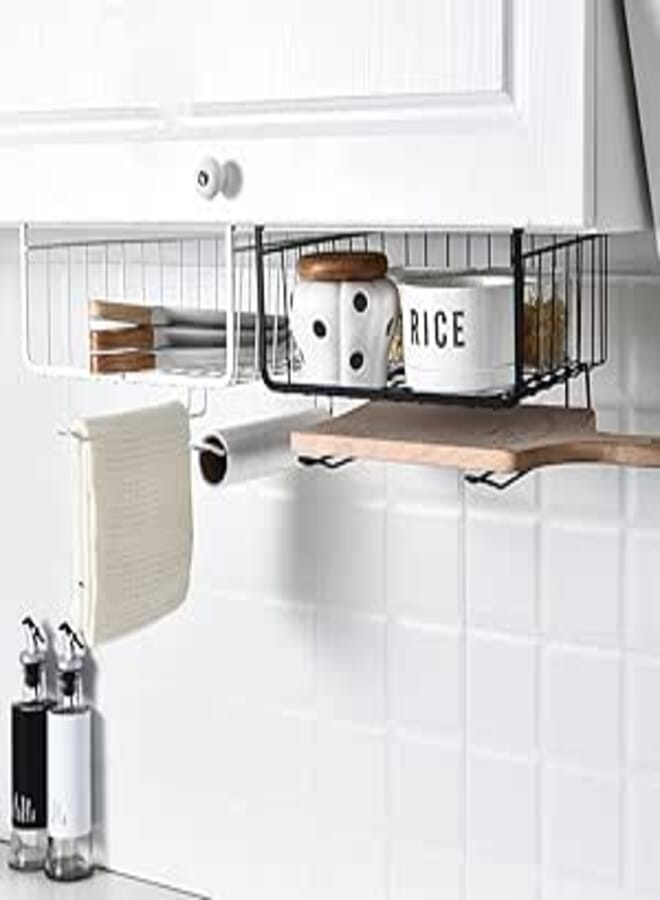 2 Pcs Under Shelf Basket, Shelves Wire Basket Hanging Basket Under Shelves Storage Rack for Kitchen Pantry Desk Bookshelf Cupboard