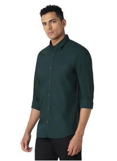 Peter England Peter England Men's Solid Slim Fit Shirt (PCSFSSLB440046_Dark Green  - Image 2