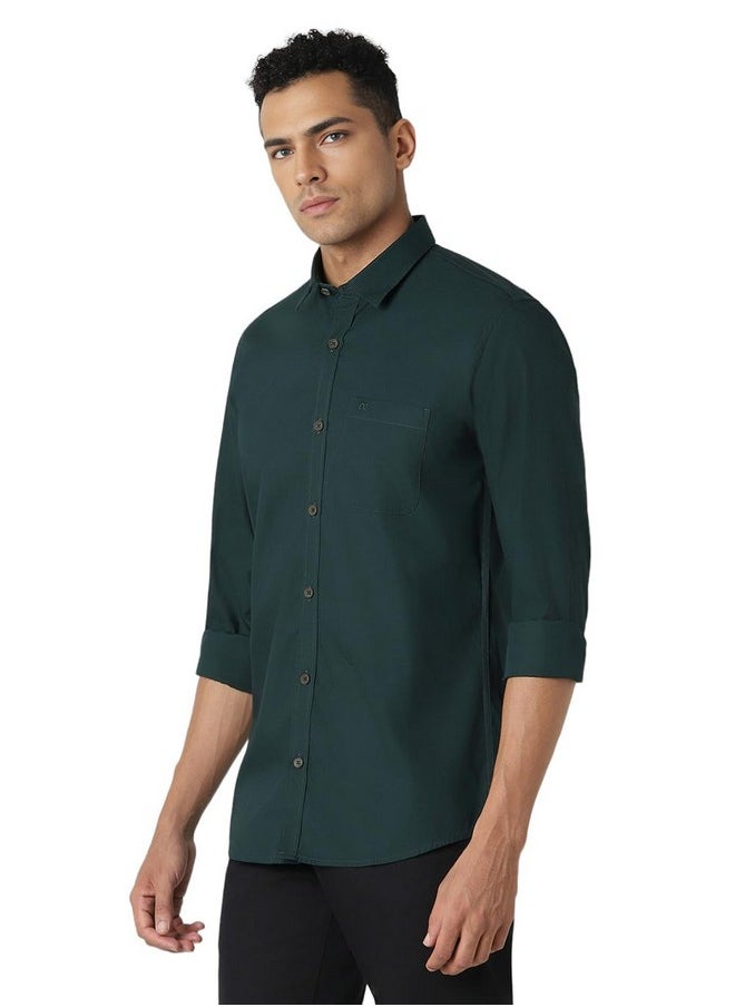 Peter England Peter England Men's Solid Slim Fit Shirt (PCSFSSLB440046_Dark Green  - Image 2
