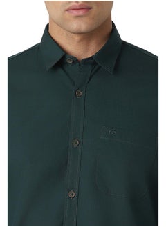 Peter England Peter England Men's Solid Slim Fit Shirt (PCSFSSLB440046_Dark Green  - Image 4
