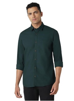 Peter England Peter England Men's Solid Slim Fit Shirt (PCSFSSLB440046_Dark Green  - Image 1