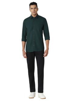 Peter England Peter England Men's Solid Slim Fit Shirt (PCSFSSLB440046_Dark Green  - Image 5