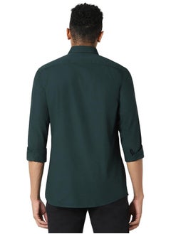 Peter England Peter England Men's Solid Slim Fit Shirt (PCSFSSLB440046_Dark Green  - Image 3