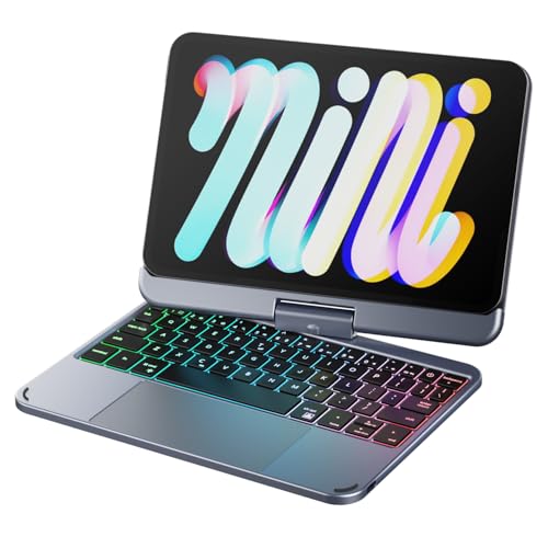 doqo iPad mini 7/Mini 6 Keyboard case 2021/2024 Generation 8.3 inch with Touch trackpad 7 Colors Wireless Backlit 360 Rotatable, Slim Protective Cover Folio (Gray) - Image 1